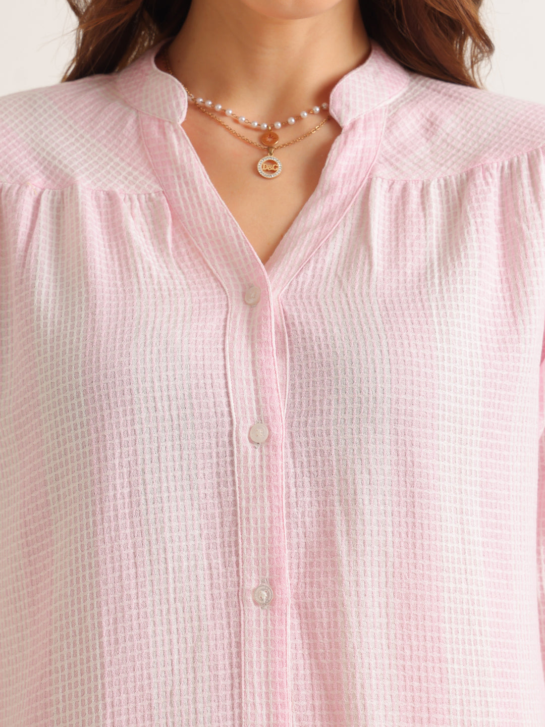 Hancock   Women   Pink   Solid Self Design   Pure Cotton   Regular Fit   Formal   Shirt