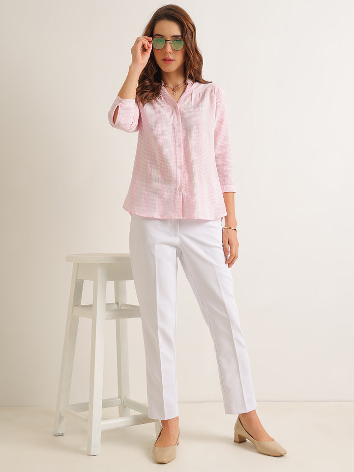 Hancock   Women   Pink   Solid Self Design   Pure Cotton   Regular Fit   Formal   Shirt