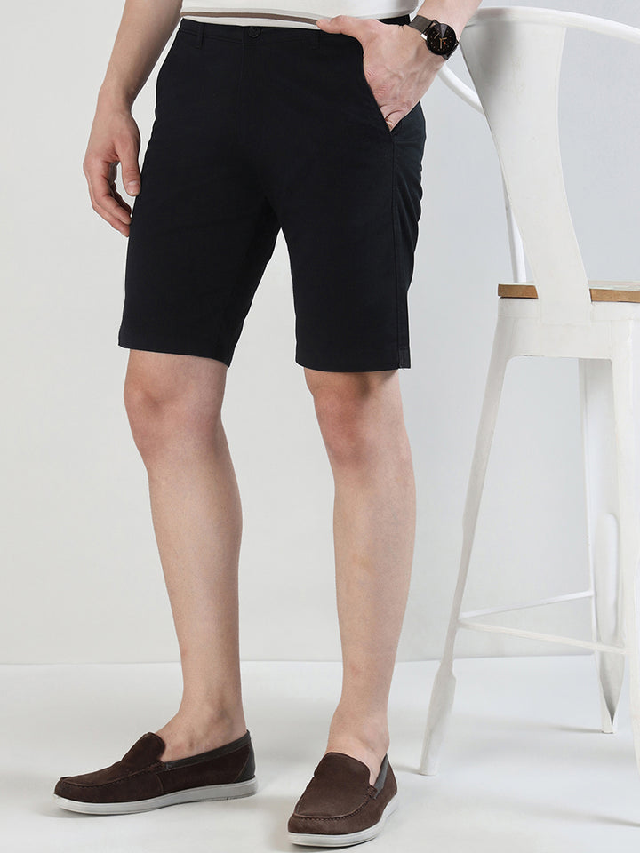 Men Solid Cotton Stretch Mid-rise Slim Fit Chinos Shorts