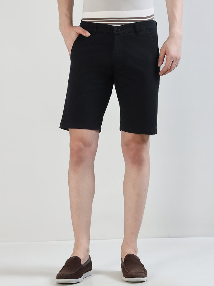 Men Solid Cotton Stretch Mid-rise Slim Fit Chinos Shorts