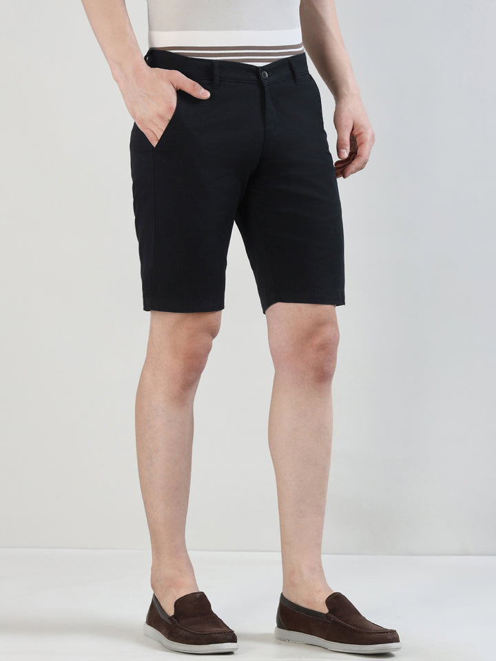 Men Solid Cotton Stretch Mid-rise Slim Fit Chinos Shorts