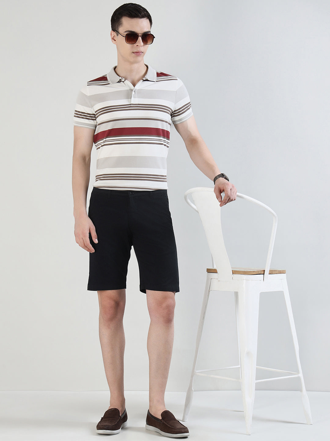 Men Solid Cotton Stretch Mid-rise Slim Fit Chinos Shorts