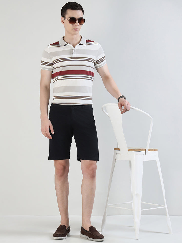 Men Solid Cotton Stretch Mid-rise Slim Fit Chinos Shorts