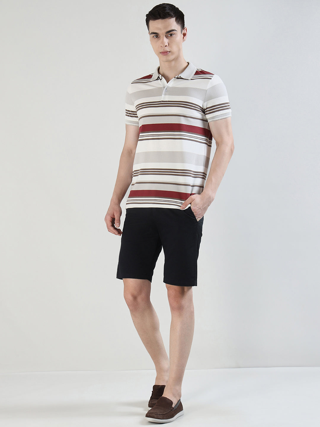 Men Solid Cotton Stretch Mid-rise Slim Fit Chinos Shorts