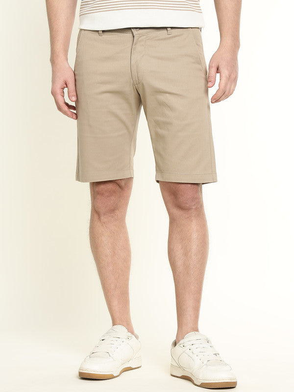 Men Solid Cotton Stretch Mid-rise Slim Fit Chinos Shorts