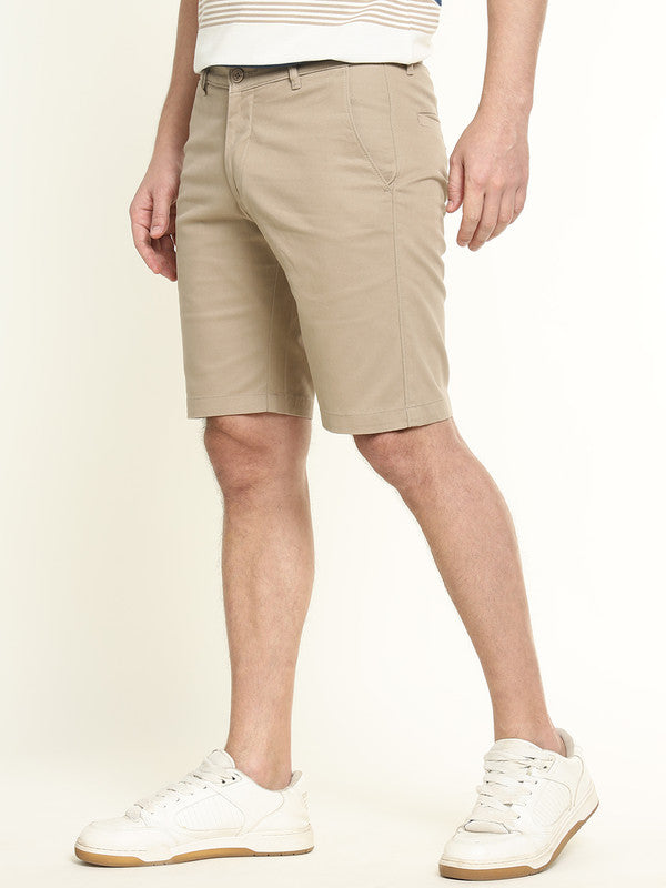 Men Solid Cotton Stretch Mid-rise Slim Fit Chinos Shorts