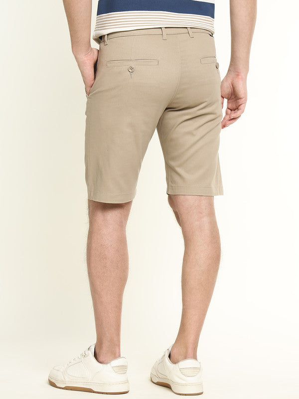 Men Solid Cotton Stretch Mid-rise Slim Fit Chinos Shorts