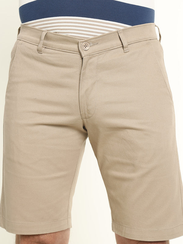 Men Solid Cotton Stretch Mid-rise Slim Fit Chinos Shorts