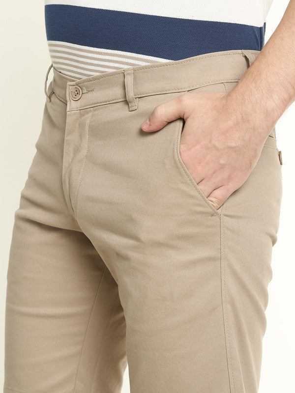 Men Solid Cotton Stretch Mid-rise Slim Fit Chinos Shorts