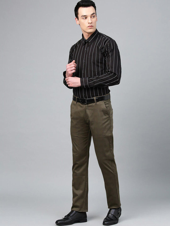 Hancock Men Black Striped Pure Cotton Relaxed Fit Formal Shirt