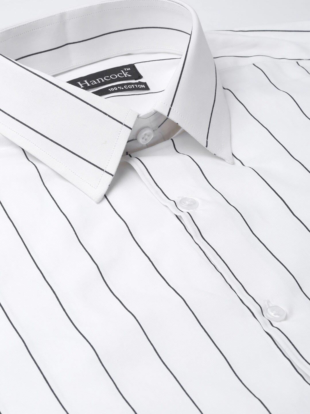 Hancock Men White Striped Pure Cotton Relaxed Fit Formal Shirt
