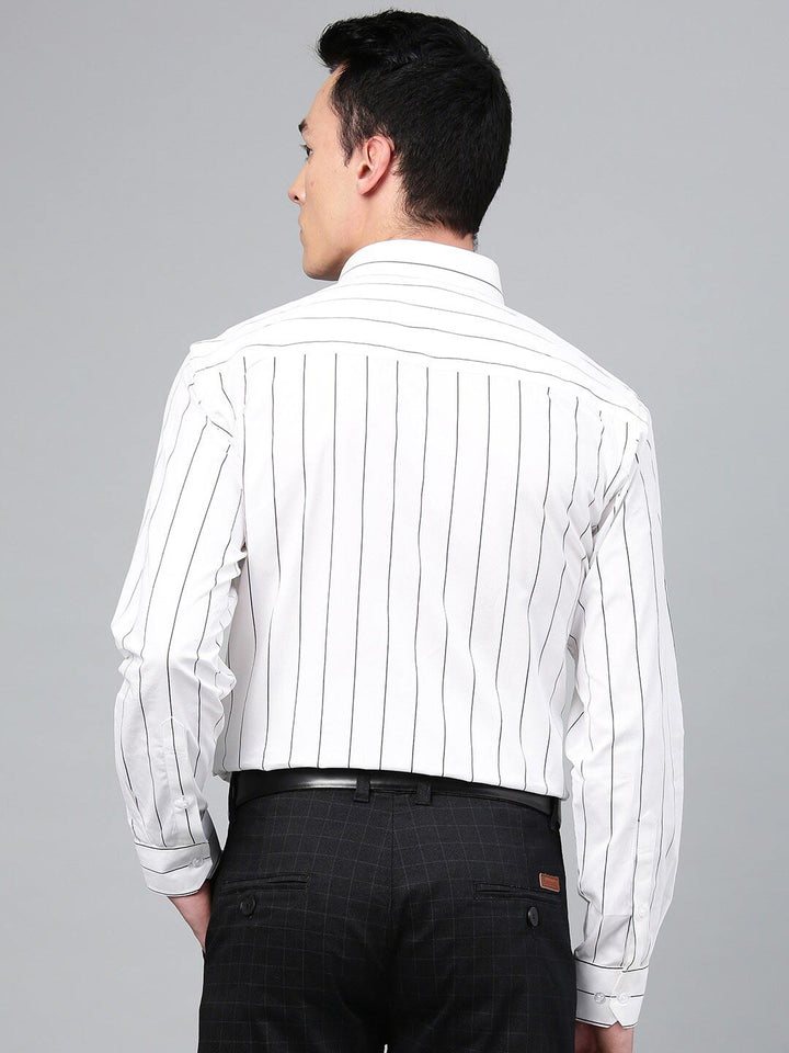 Hancock Men White Striped Pure Cotton Relaxed Fit Formal Shirt