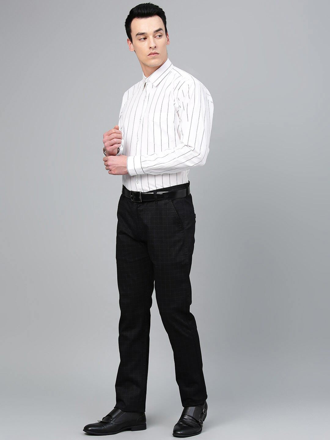 Hancock Men White Striped Pure Cotton Relaxed Fit Formal Shirt