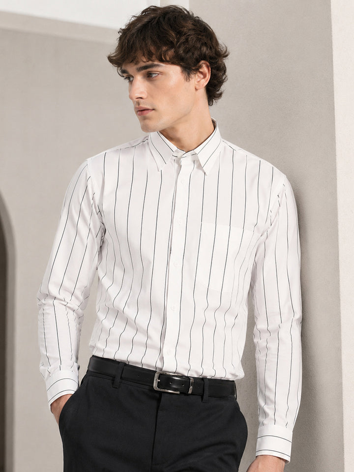 Men White Striped Pure Cotton Relaxed Fit Formal Shirt