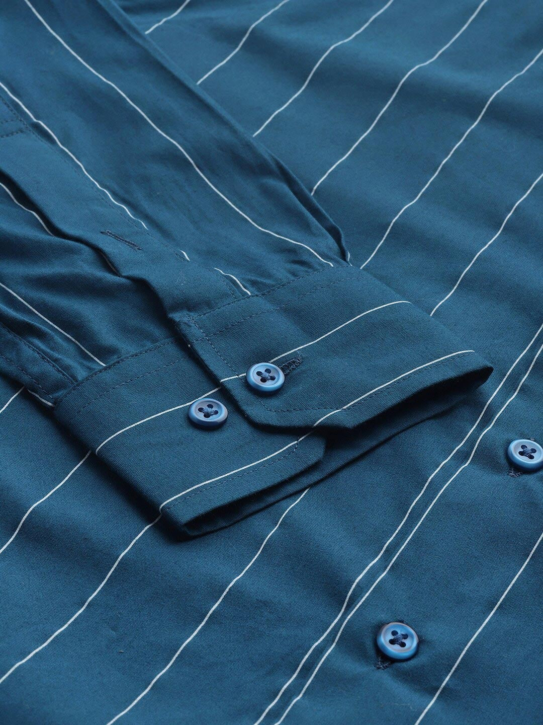 Hancock Men Turquoise Striped Pure Cotton Relaxed Fit Formal Shirt