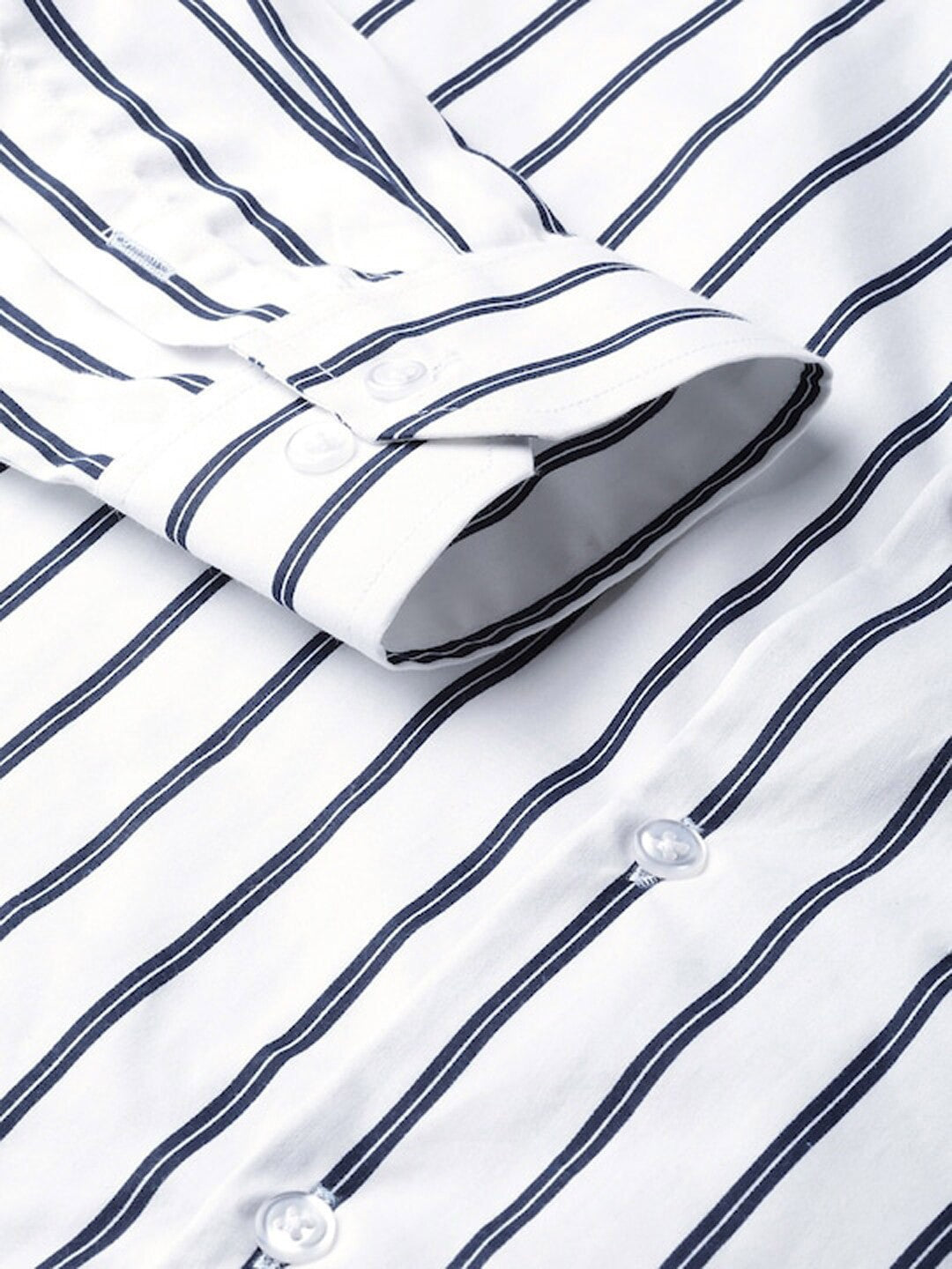 Hancock Men White-Navy Striped Pure Cotton Regular Fit Formal Shirt