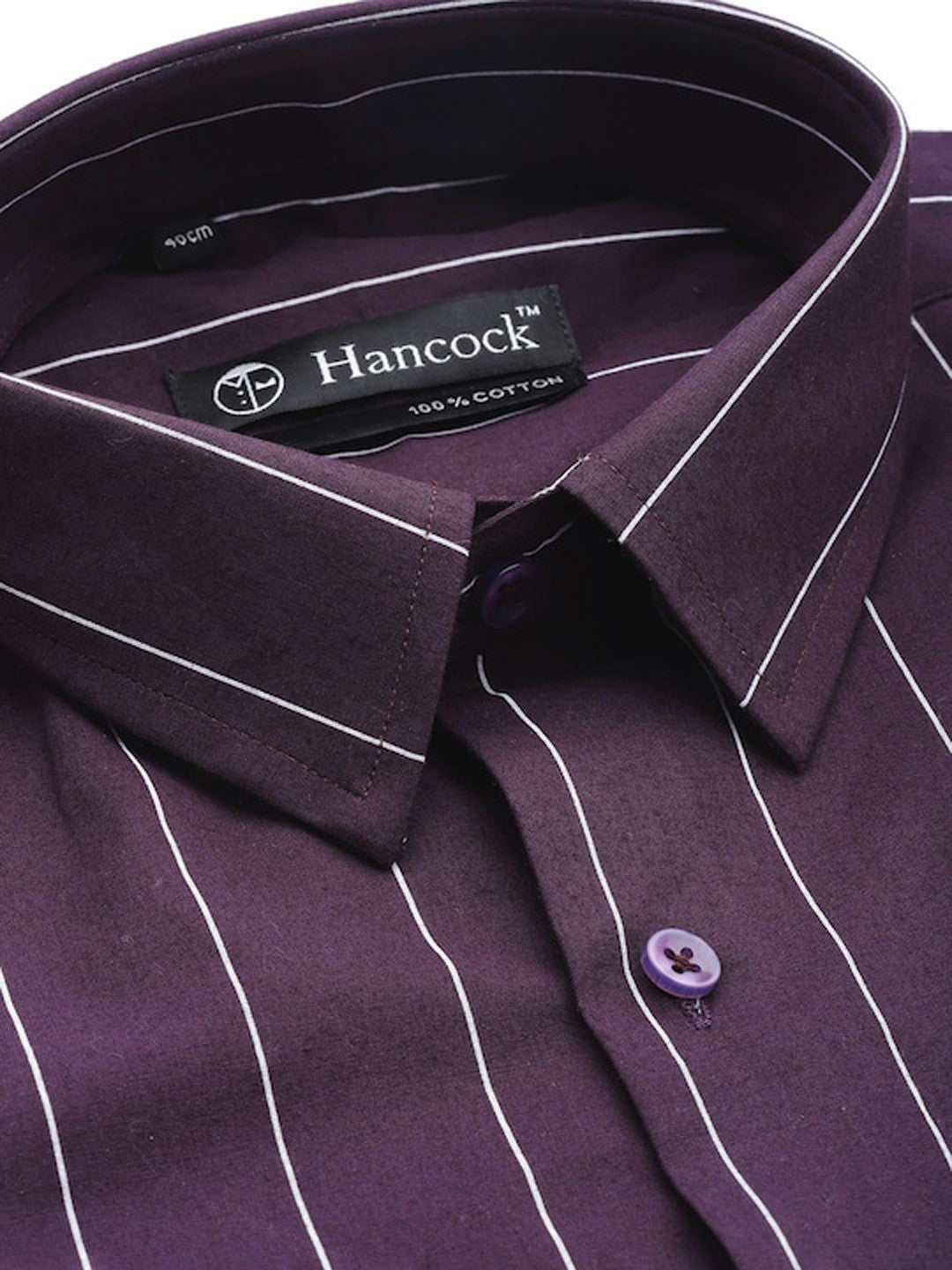 Hancock Men Wine Striped Pure Cotton Relaxed Fit Formal Shirt