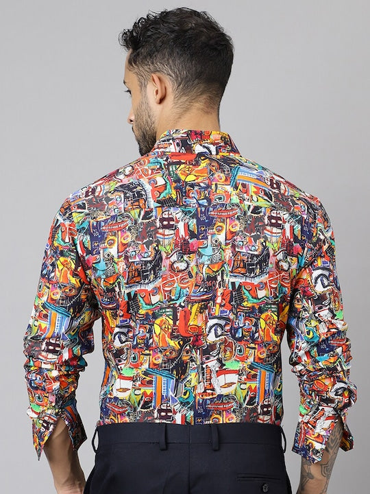 Men Multi color Conversational Printed Viscose Rayon Slim Fit Party Shirt