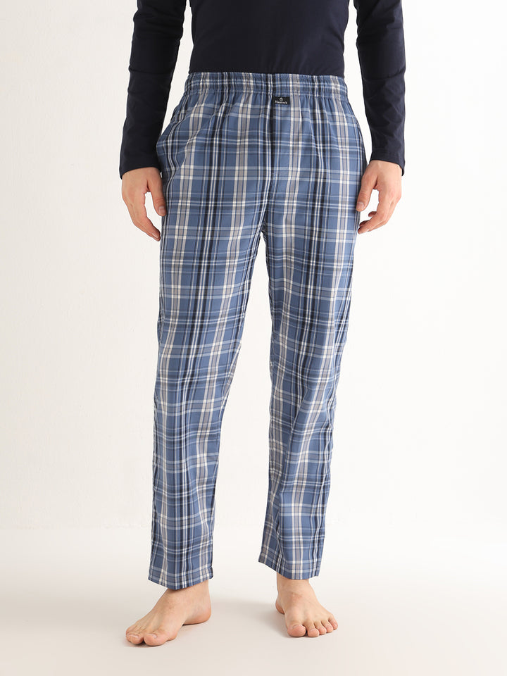Hancock   Men   Bluish Grey   Checks   Pure Cotton   Relaxed Fit   Night Wear   Lounge Pant