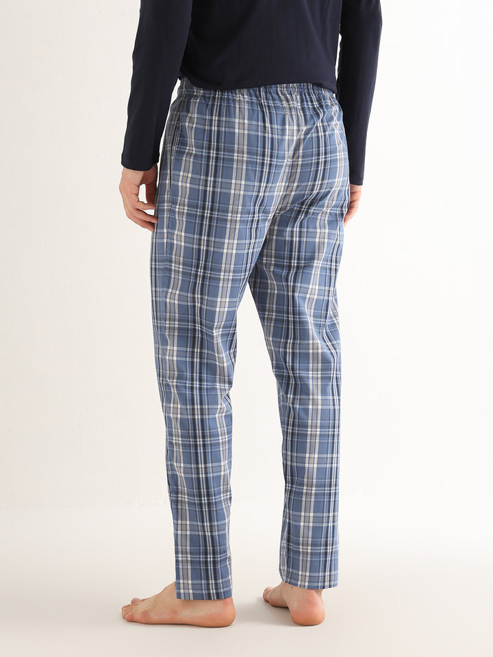 Hancock   Men   Bluish Grey   Checks   Pure Cotton   Relaxed Fit   Night Wear   Lounge Pant