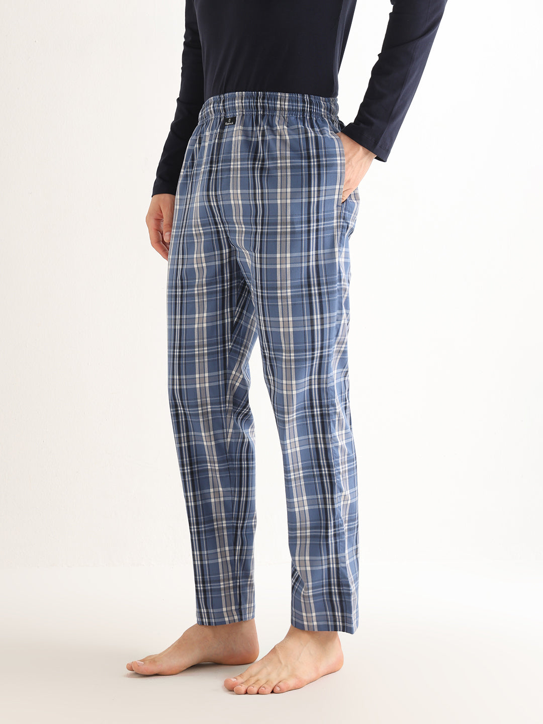 Hancock   Men   Bluish Grey   Checks   Pure Cotton   Relaxed Fit   Night Wear   Lounge Pant
