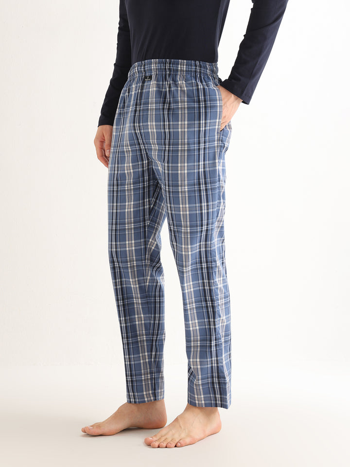 Hancock   Men   Bluish Grey   Checks   Pure Cotton   Relaxed Fit   Night Wear   Lounge Pant