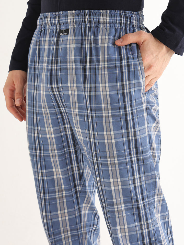 Hancock   Men   Bluish Grey   Checks   Pure Cotton   Relaxed Fit   Night Wear   Lounge Pant