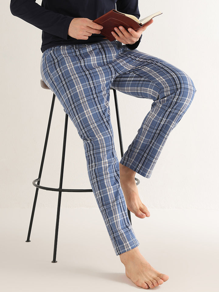 Hancock   Men   Bluish Grey   Checks   Pure Cotton   Relaxed Fit   Night Wear   Lounge Pant