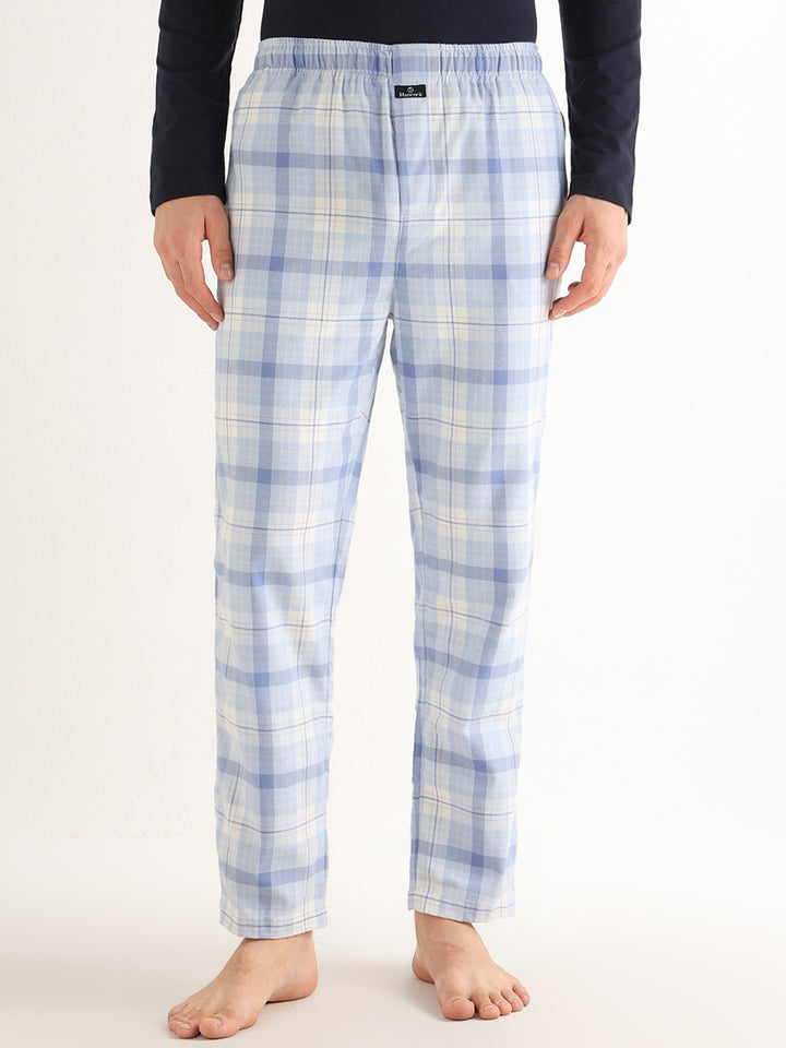 Hancock   Men   Sky Blue   Checks   Cotton Blend   Relaxed Fit   Night Wear   Lounge Pant