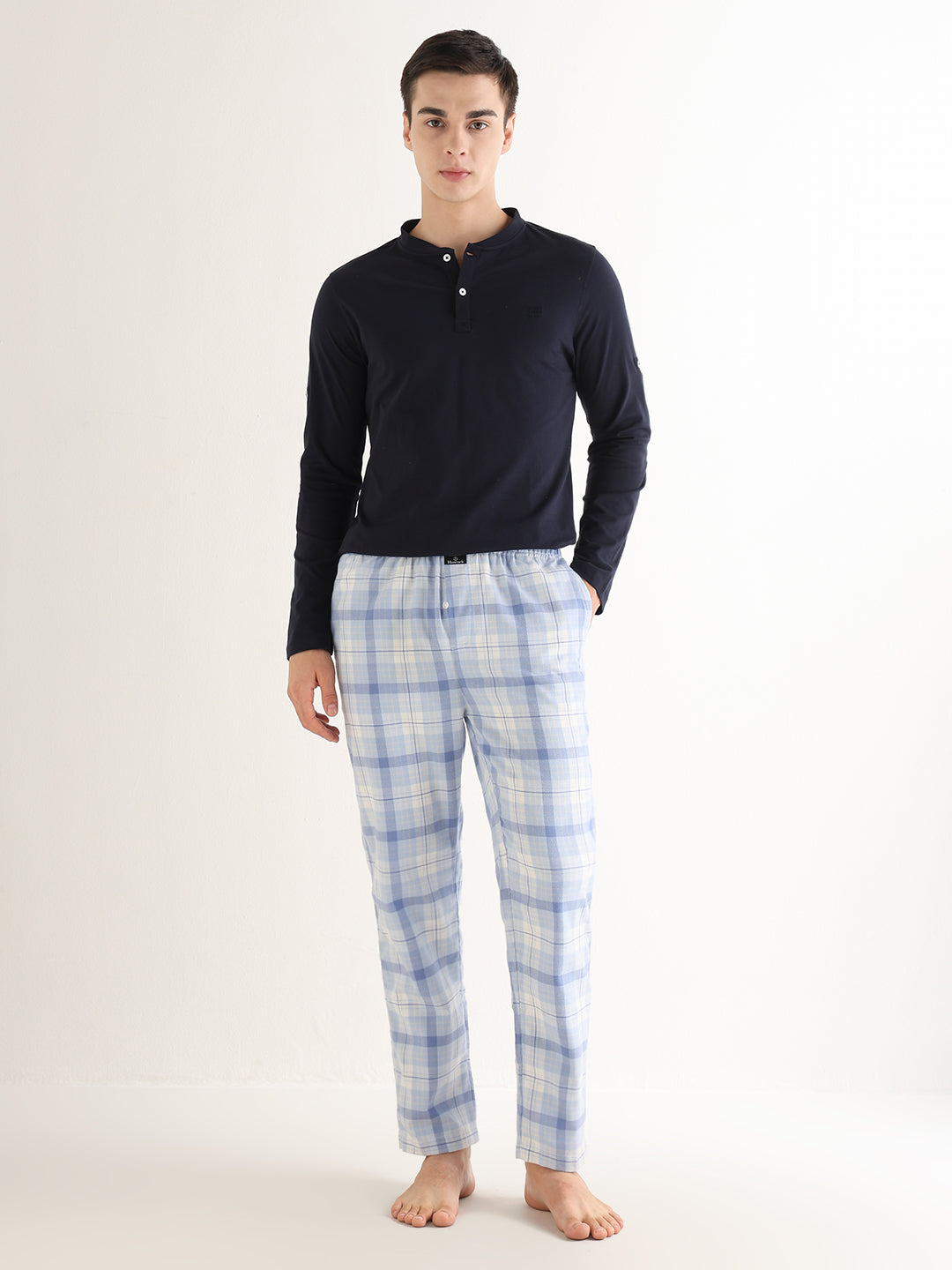 Hancock   Men   Sky Blue   Checks   Cotton Blend   Relaxed Fit   Night Wear   Lounge Pant