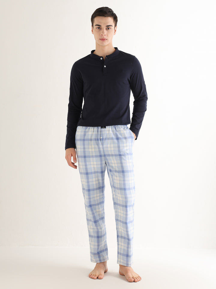 Hancock   Men   Sky Blue   Checks   Cotton Blend   Relaxed Fit   Night Wear   Lounge Pant