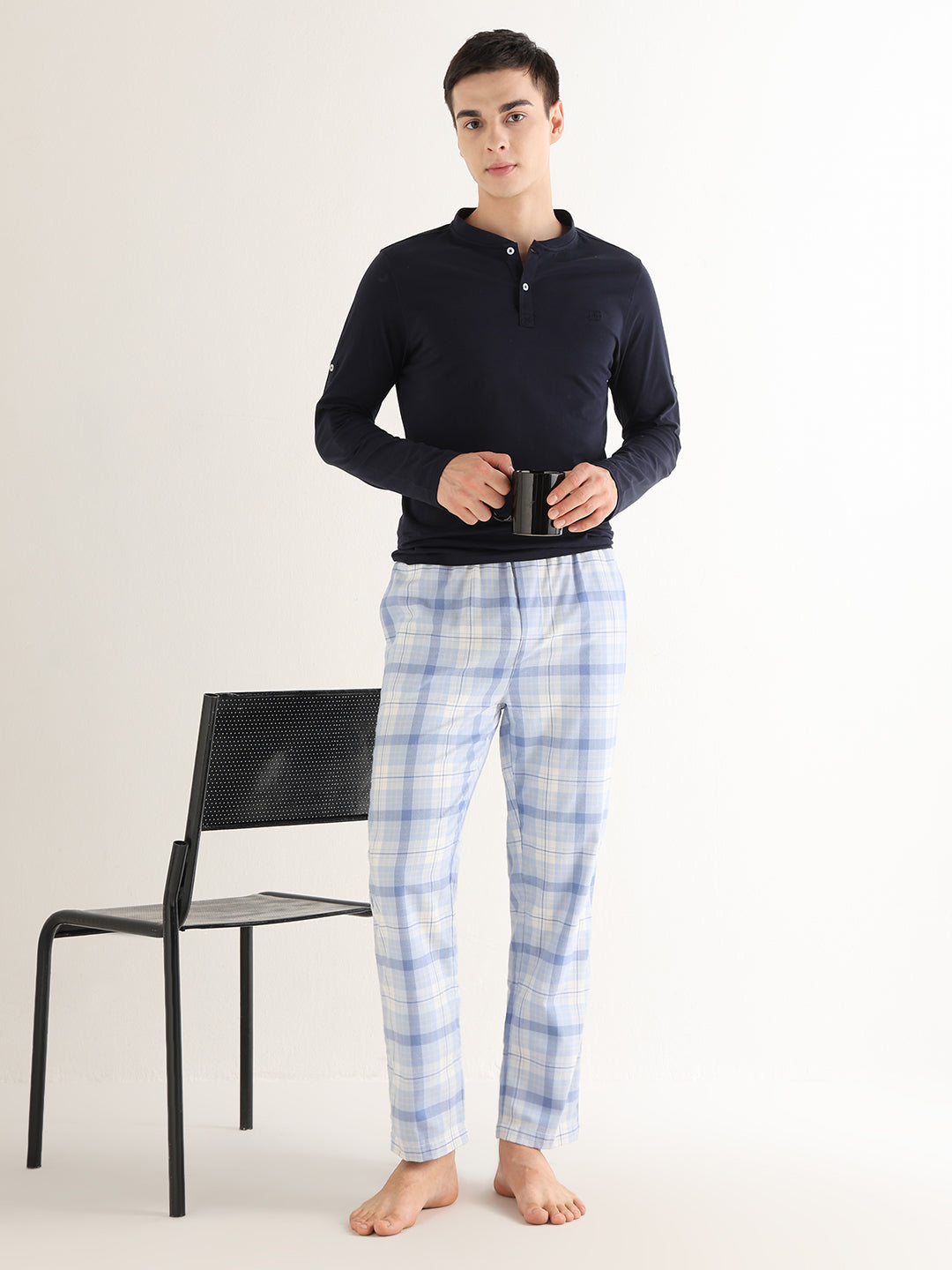 Hancock   Men   Sky Blue   Checks   Cotton Blend   Relaxed Fit   Night Wear   Lounge Pant