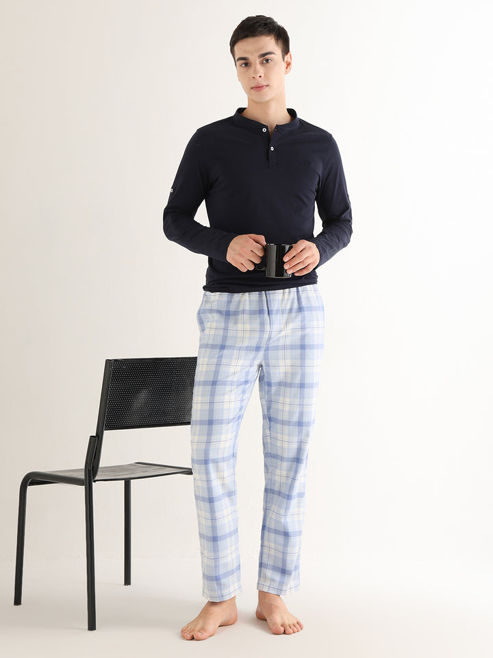Hancock   Men   Sky Blue   Checks   Cotton Blend   Relaxed Fit   Night Wear   Lounge Pant
