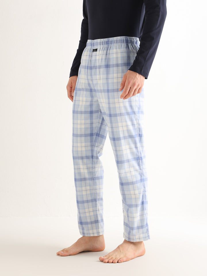 Hancock   Men   Sky Blue   Checks   Cotton Blend   Relaxed Fit   Night Wear   Lounge Pant