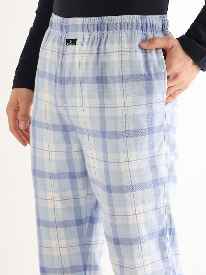 Hancock   Men   Sky Blue   Checks   Cotton Blend   Relaxed Fit   Night Wear   Lounge Pant