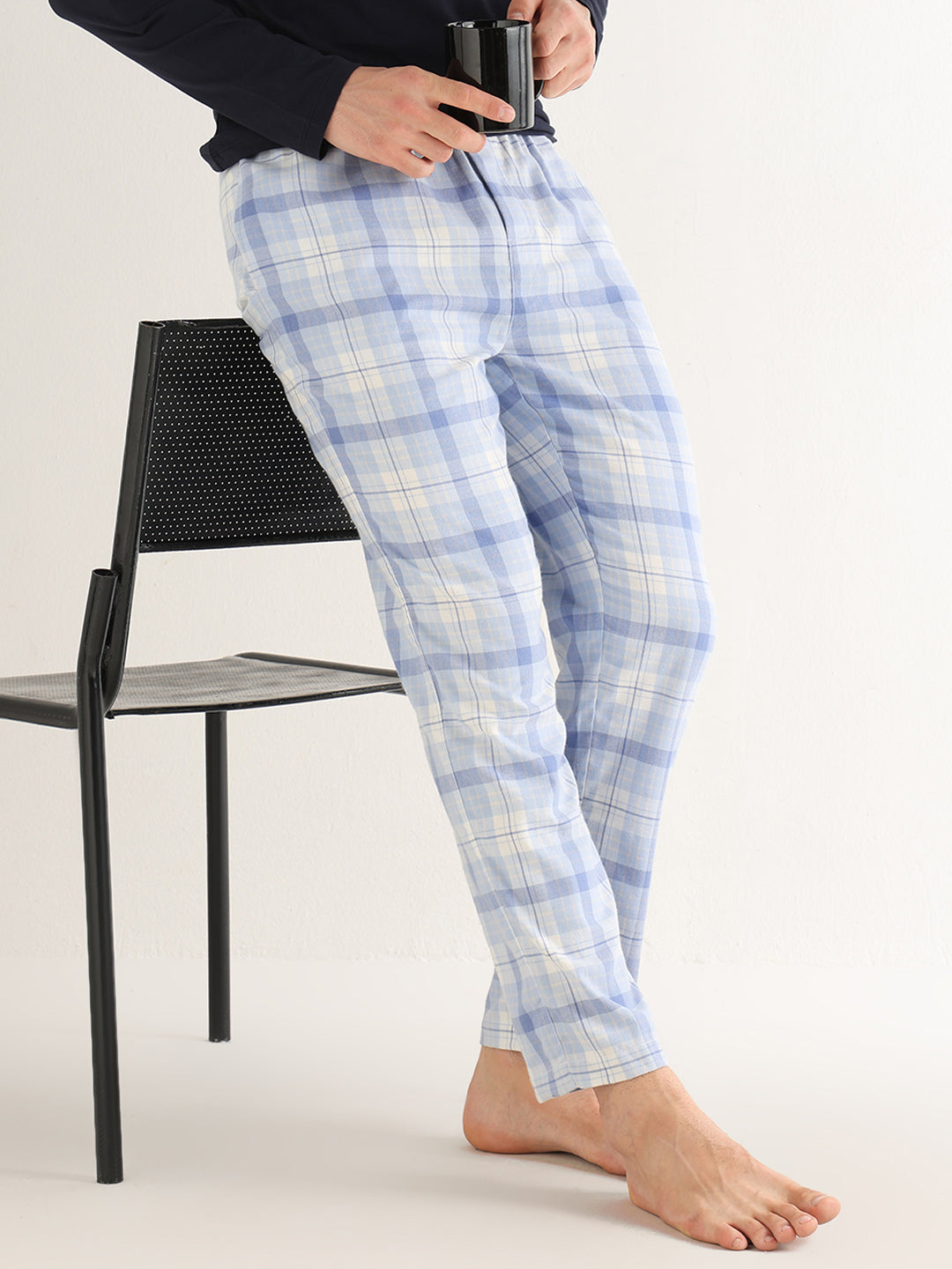 Hancock   Men   Sky Blue   Checks   Cotton Blend   Relaxed Fit   Night Wear   Lounge Pant