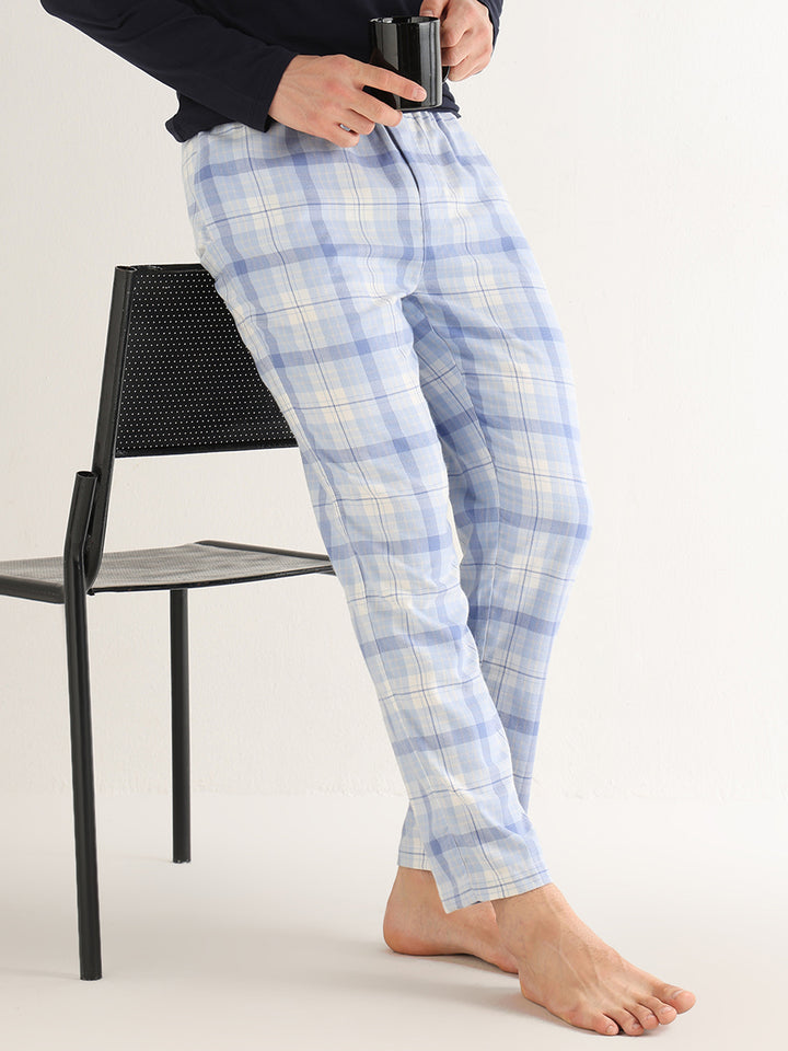 Hancock   Men   Sky Blue   Checks   Cotton Blend   Relaxed Fit   Night Wear   Lounge Pant