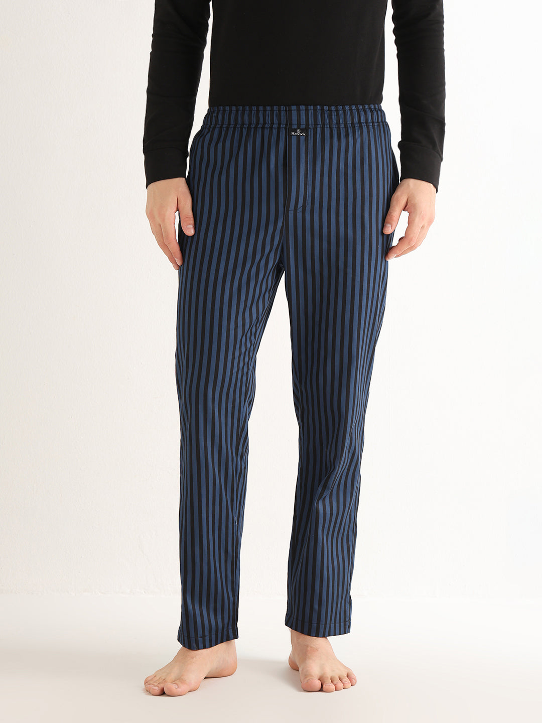 Hancock   Men   Blue & Black   Stripes   Pure Cotton   Relaxed Fit   Night Wear   Lounge Pant