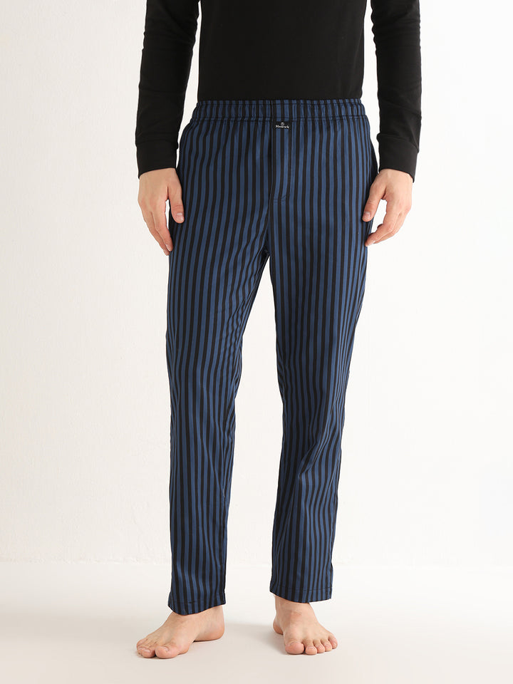 Hancock   Men   Blue & Black   Stripes   Pure Cotton   Relaxed Fit   Night Wear   Lounge Pant