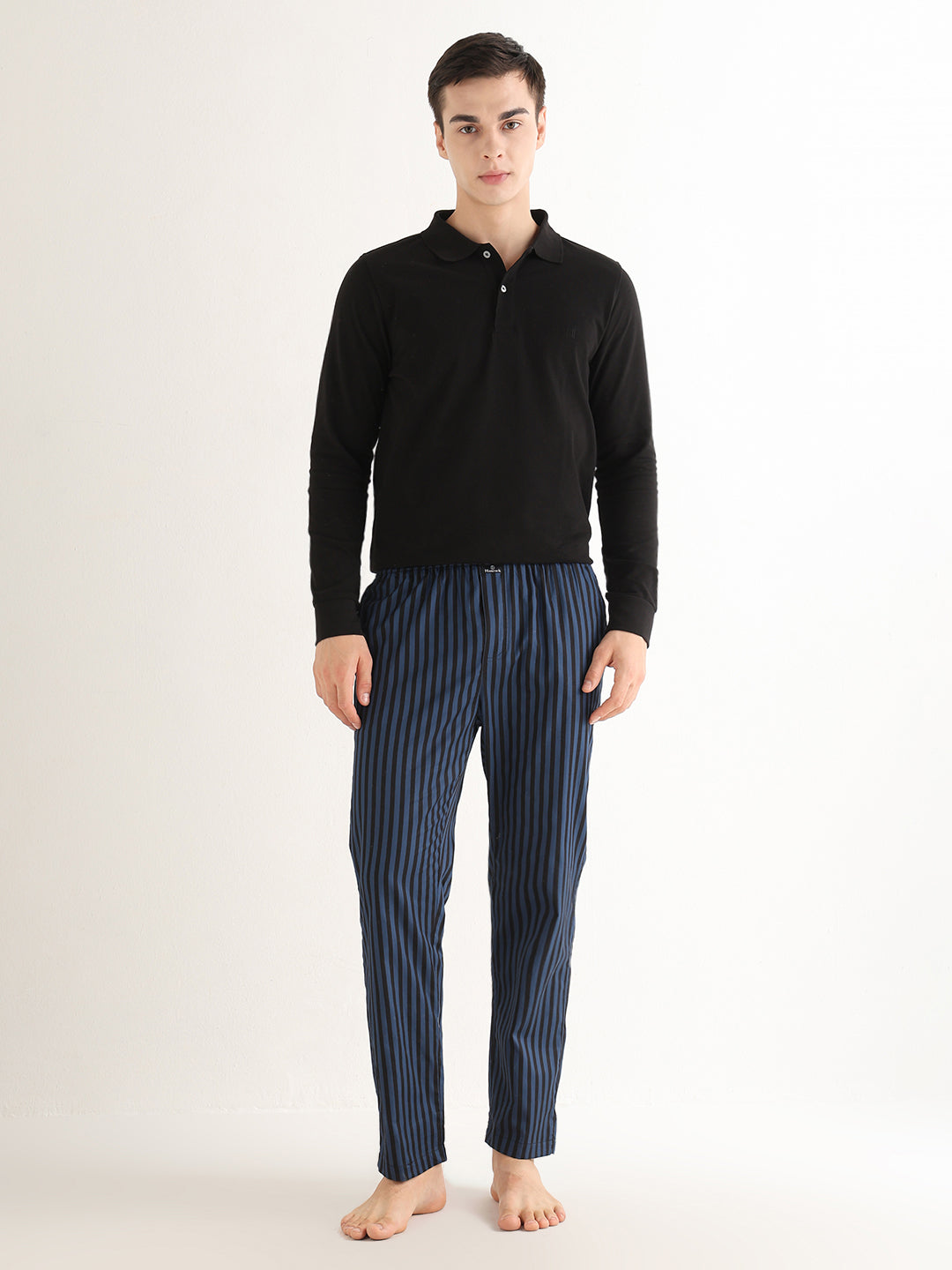 Hancock   Men   Blue & Black   Stripes   Pure Cotton   Relaxed Fit   Night Wear   Lounge Pant
