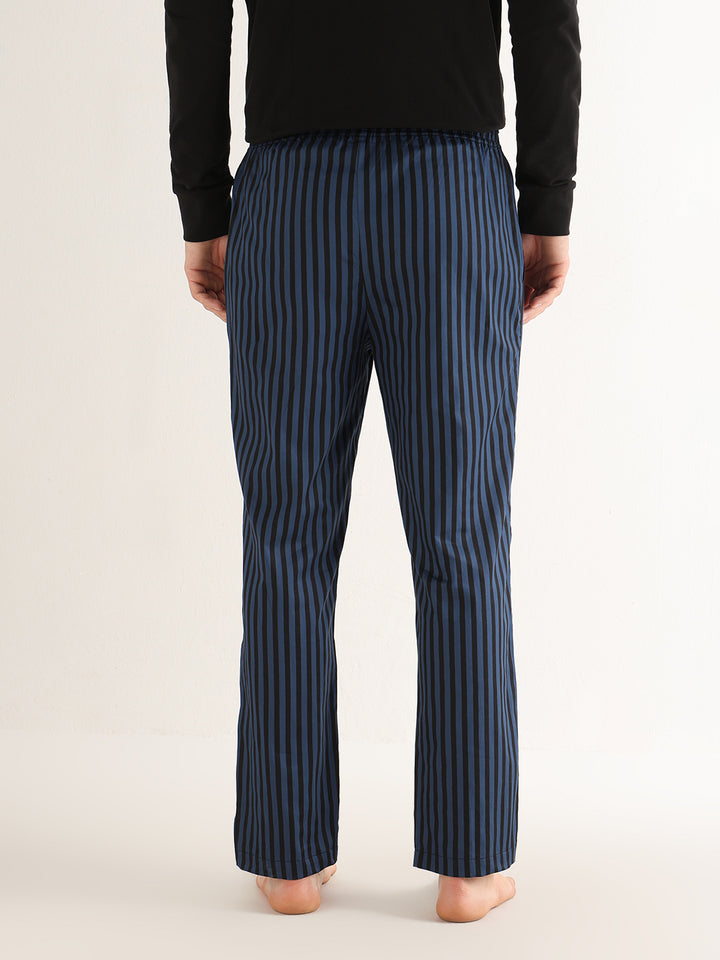 Hancock   Men   Blue & Black   Stripes   Pure Cotton   Relaxed Fit   Night Wear   Lounge Pant