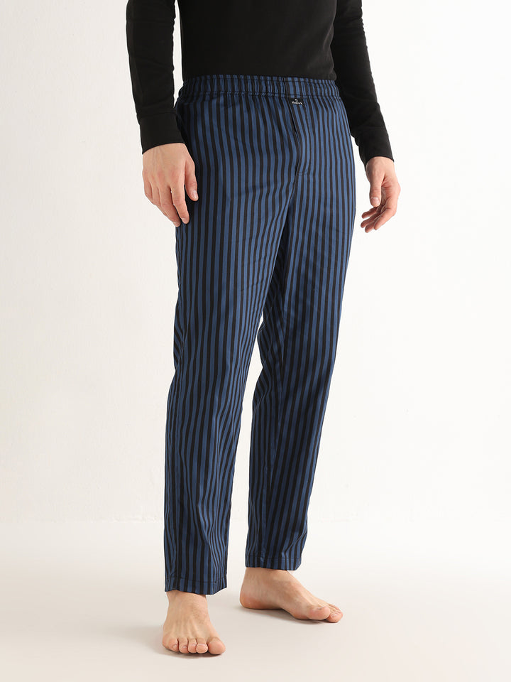 Hancock   Men   Blue & Black   Stripes   Pure Cotton   Relaxed Fit   Night Wear   Lounge Pant