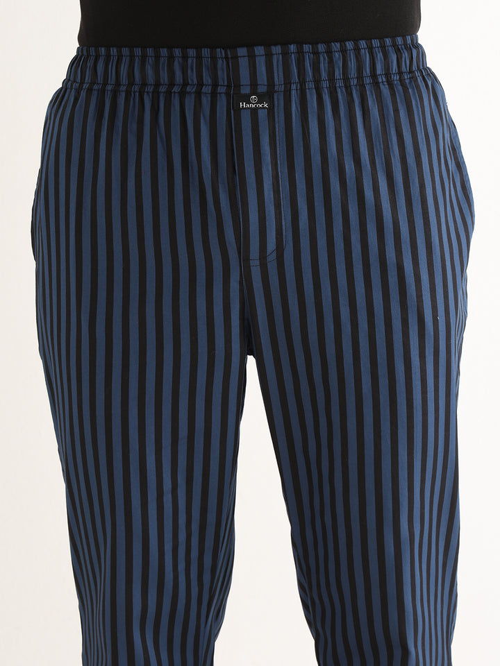 Hancock   Men   Blue & Black   Stripes   Pure Cotton   Relaxed Fit   Night Wear   Lounge Pant