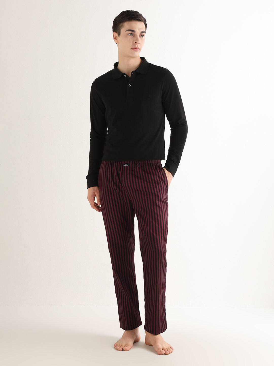 Hancock   Men   Maroon & Black   Stripes   Pure Cotton   Relaxed Fit   Night Wear   Lounge Pant
