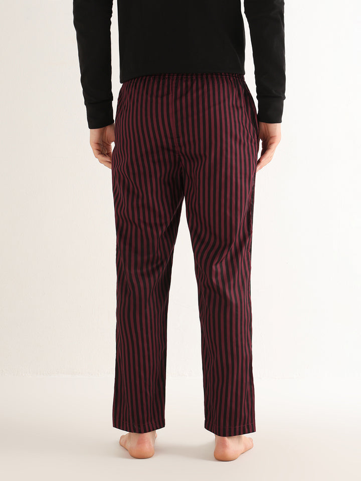 Hancock   Men   Maroon & Black   Stripes   Pure Cotton   Relaxed Fit   Night Wear   Lounge Pant