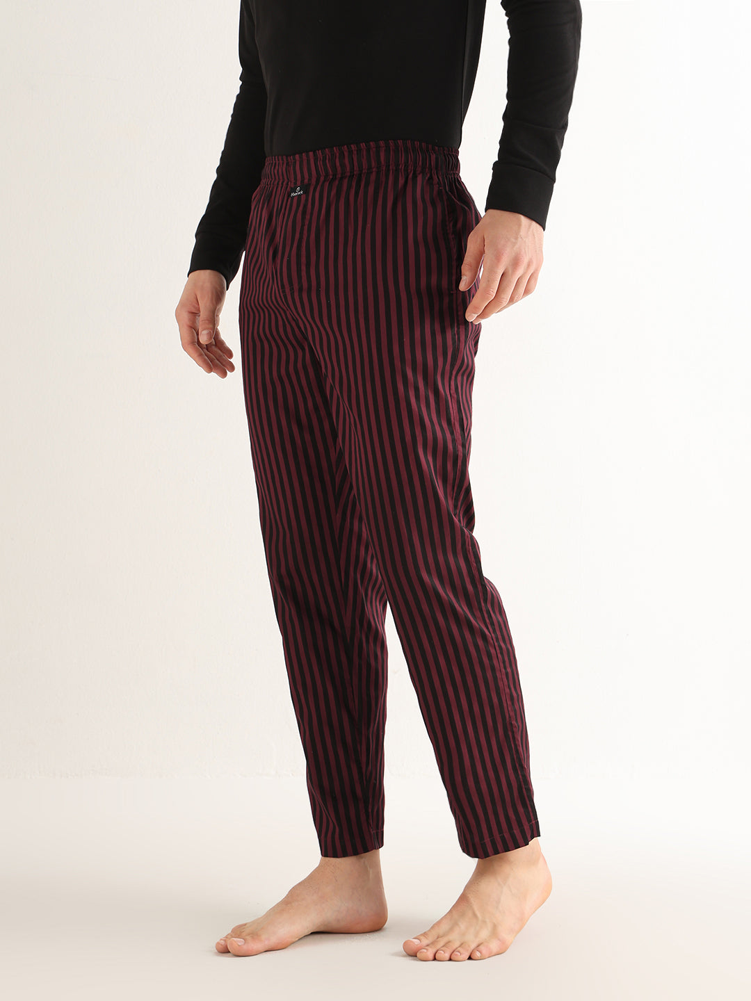 Hancock   Men   Maroon & Black   Stripes   Pure Cotton   Relaxed Fit   Night Wear   Lounge Pant