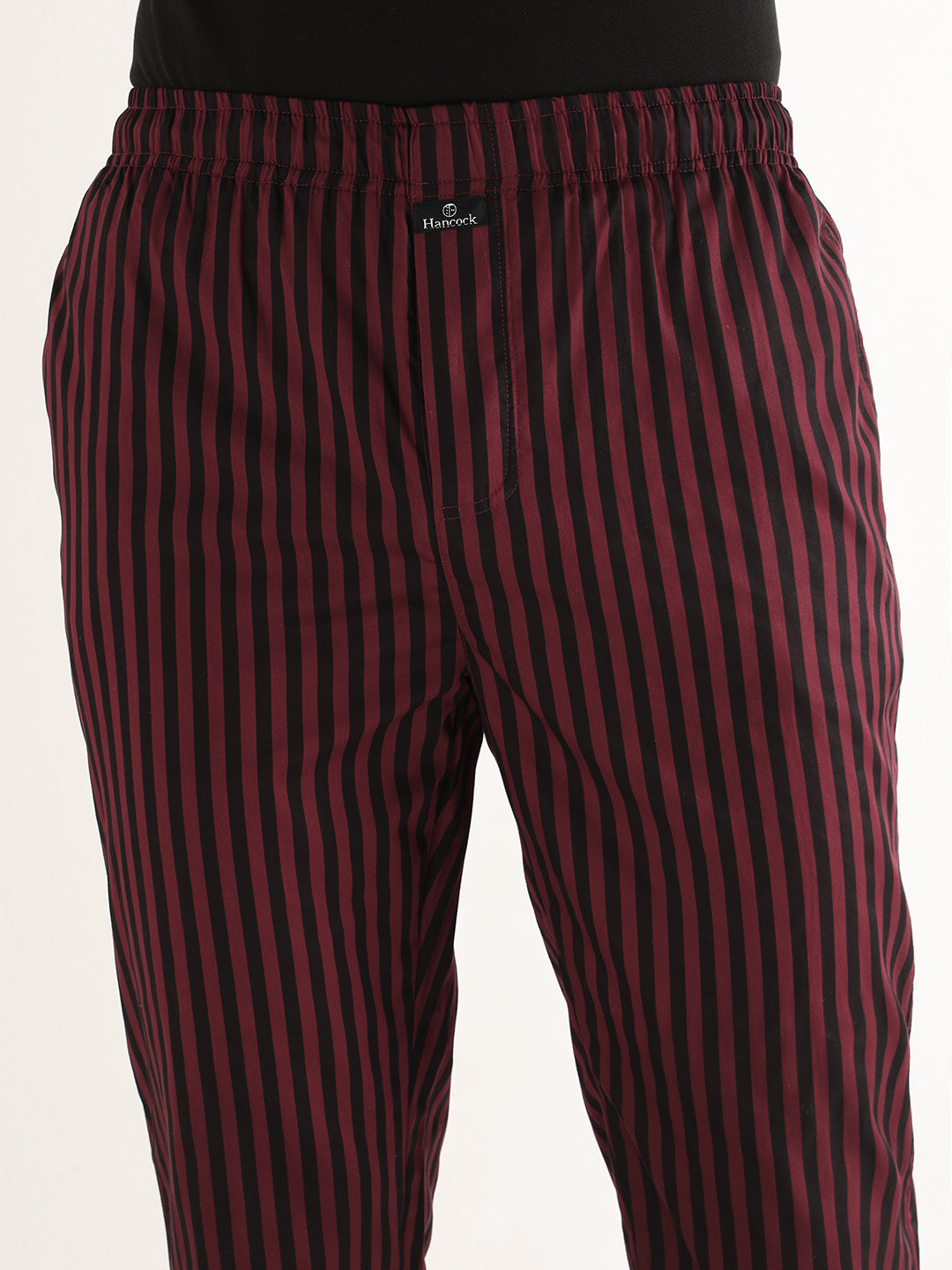Hancock   Men   Maroon & Black   Stripes   Pure Cotton   Relaxed Fit   Night Wear   Lounge Pant