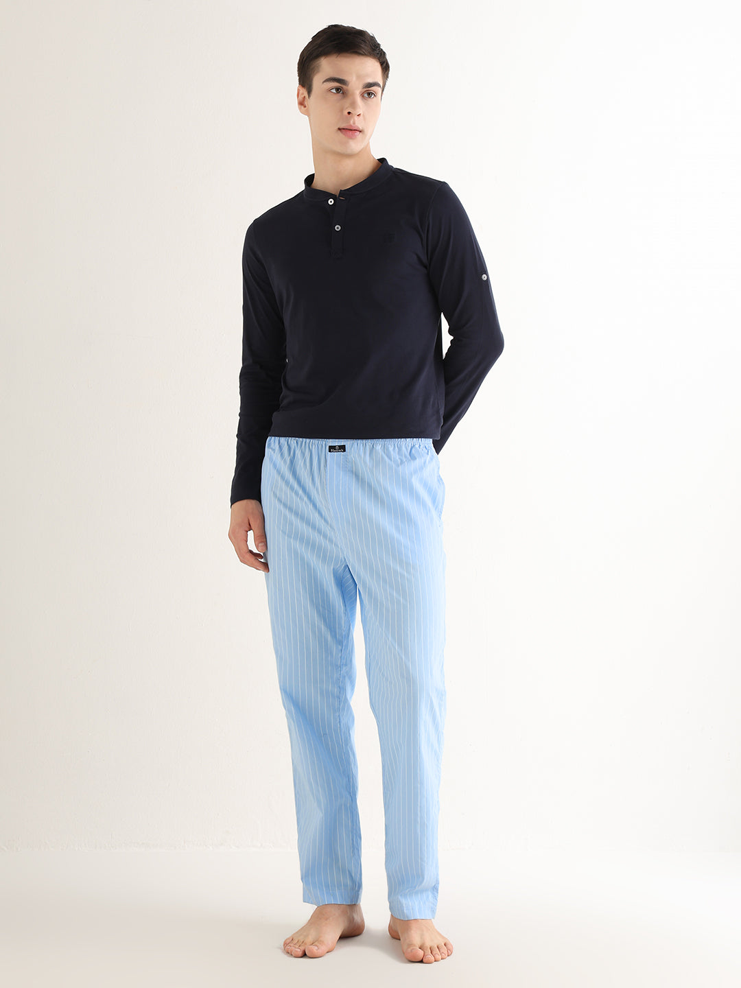 Hancock   Men   Blue   Stripes   Pure Cotton   Relaxed Fit   Night Wear   Lounge Pant