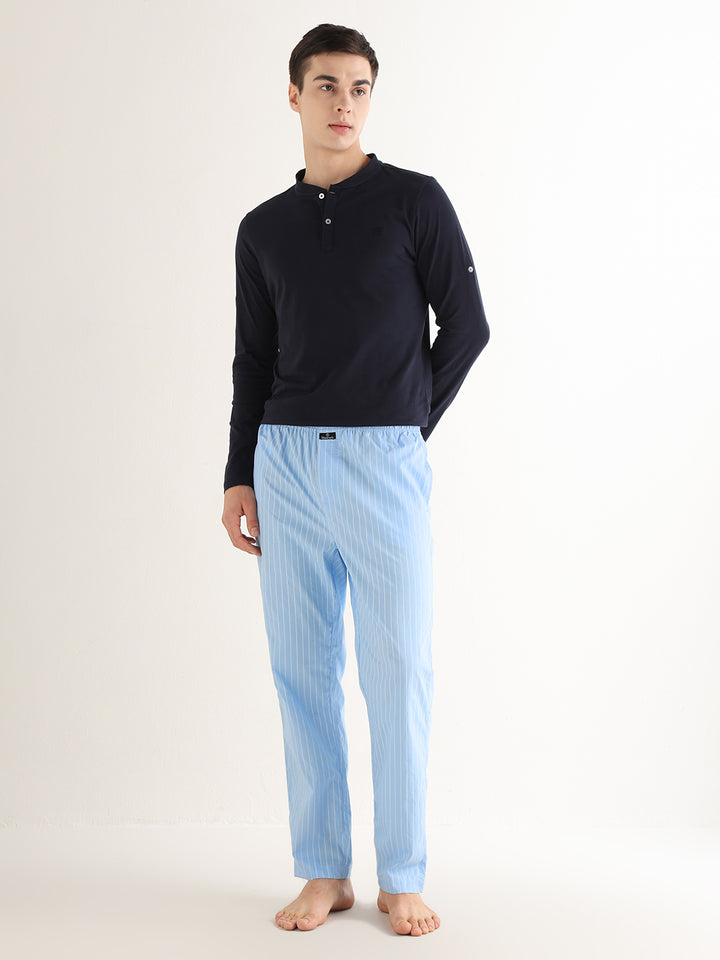 Hancock   Men   Blue   Stripes   Pure Cotton   Relaxed Fit   Night Wear   Lounge Pant
