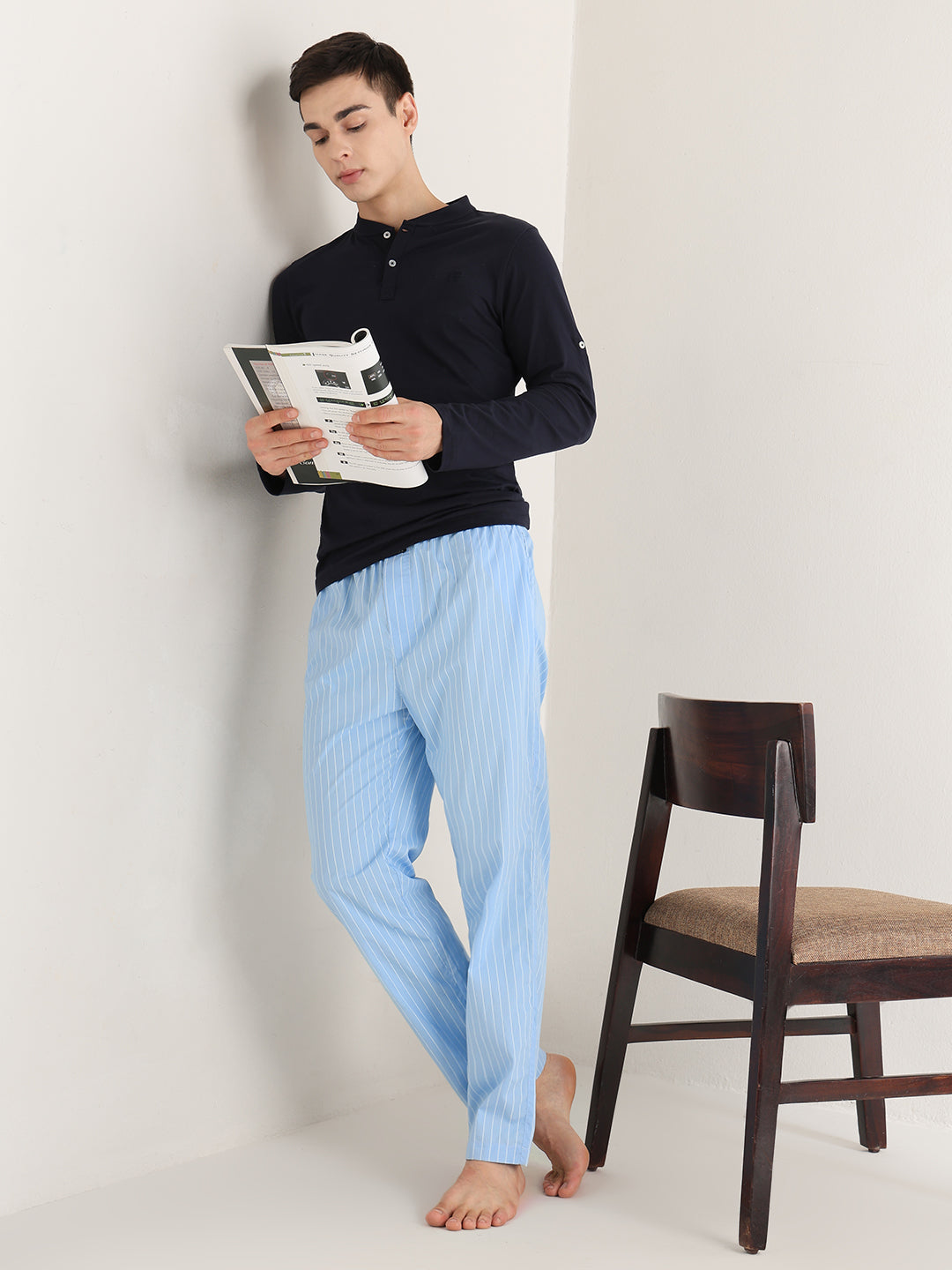 Hancock   Men   Blue   Stripes   Pure Cotton   Relaxed Fit   Night Wear   Lounge Pant